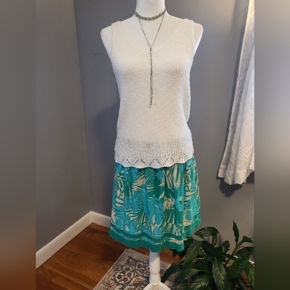 Ann Taylor Loft Vintage Palm Print Cotton Skirt - Size 2 - Picture 2 of 8